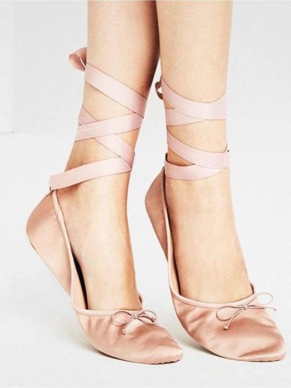 Zara Blush Pink Ankle Wrap Ballet Flats
